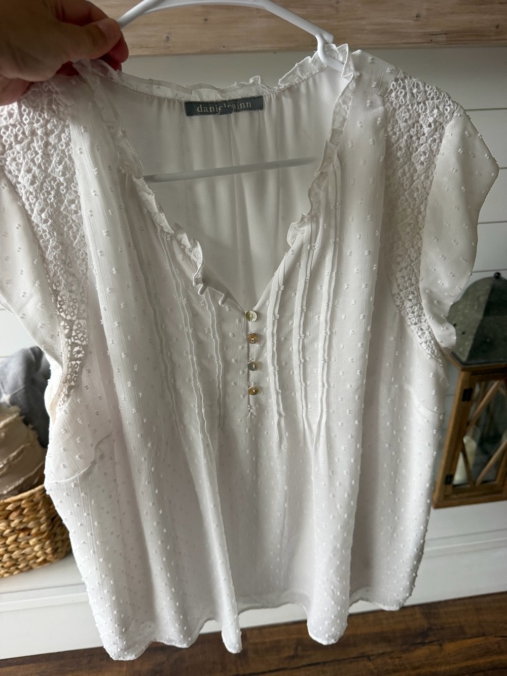 Daniel Rainn Ivory Swiss Dot Lace Sleeve Top